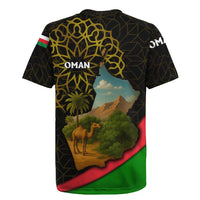 Oman Rugby Jersey with Camel Landscape and Geometric Pattern Design