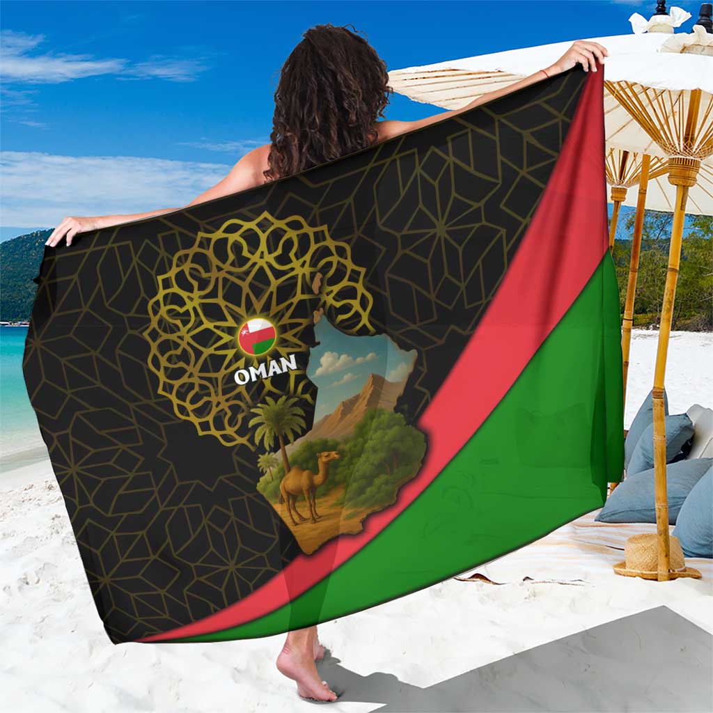 Oman Sarong with Camel Landscape and Geometric Pattern Design