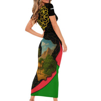 Oman Short Sleeve Bodycon Dress with Camel Landscape and Geometric Pattern Design