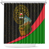 Oman Shower Curtain with Camel Landscape and Geometric Pattern Design