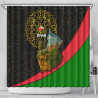 Oman Shower Curtain with Camel Landscape and Geometric Pattern Design