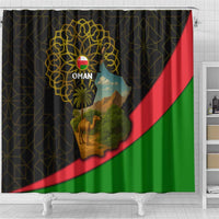 Oman Shower Curtain with Camel Landscape and Geometric Pattern Design