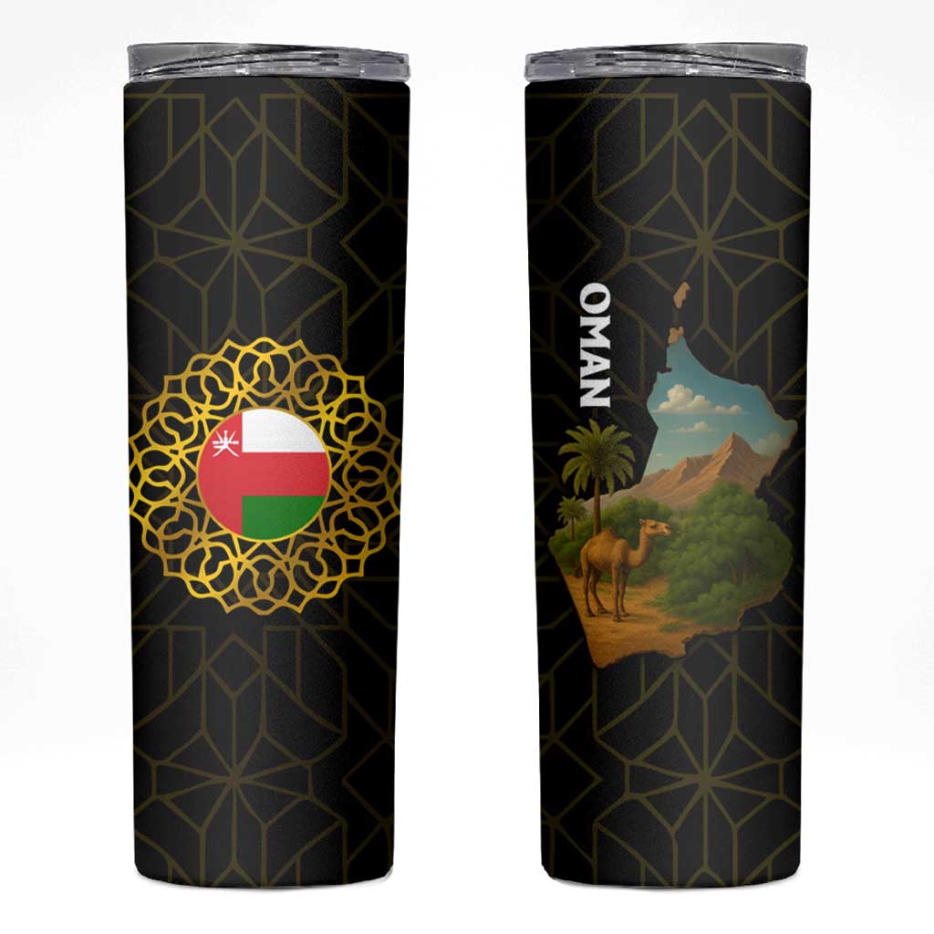 Oman Skinny Tumbler with Camel Landscape and Geometric Pattern Design