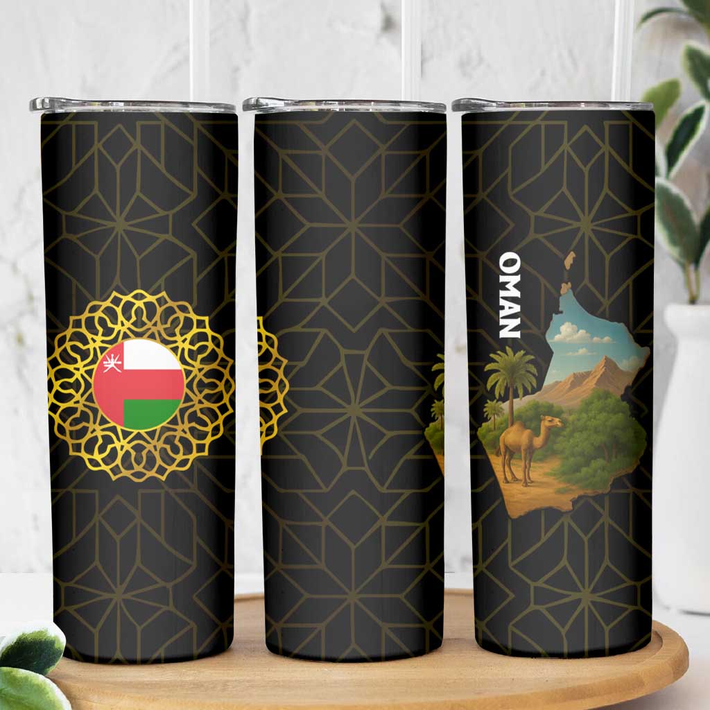 Oman Skinny Tumbler with Camel Landscape and Geometric Pattern Design