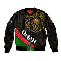 Oman Sleeve Zip Bomber Jacket with Camel Landscape and Geometric Pattern Design