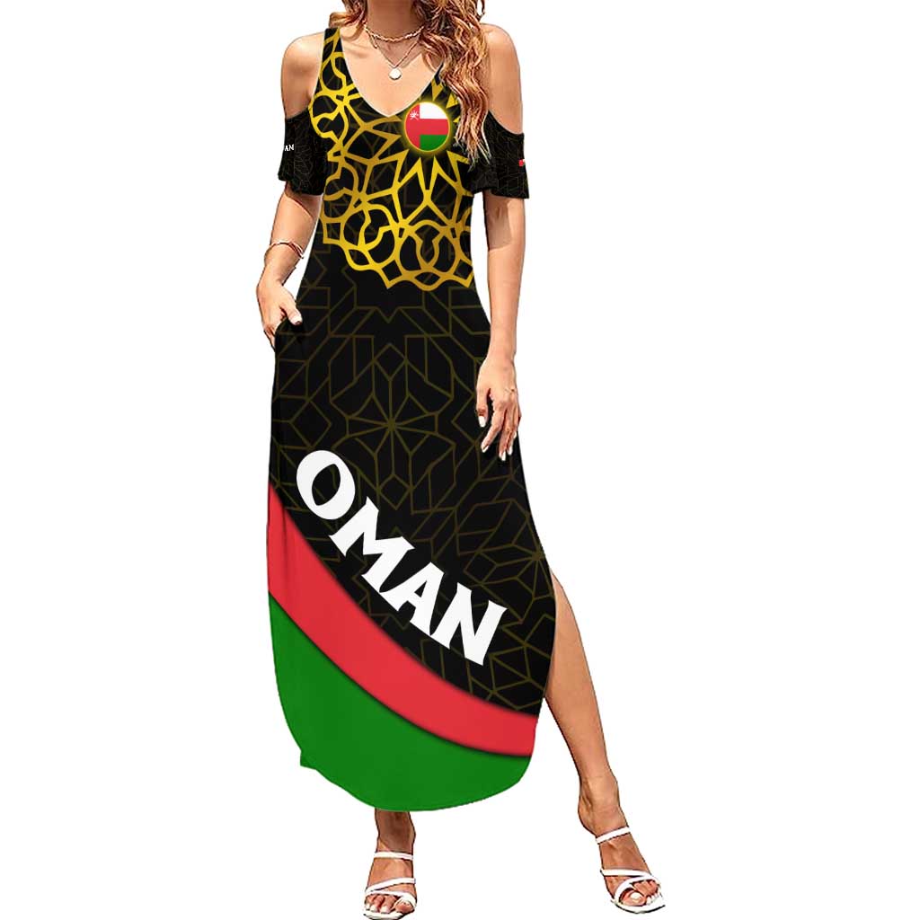 Oman Summer Maxi Dress with Camel Landscape and Geometric Pattern Design