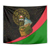 Oman Tapestry with Camel Landscape and Geometric Pattern Design