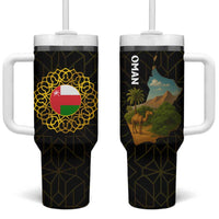 Oman Tumbler With Handle with Camel Landscape and Geometric Pattern Design