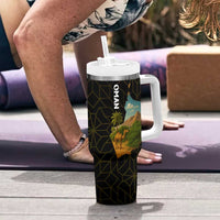 Oman Tumbler With Handle with Camel Landscape and Geometric Pattern Design