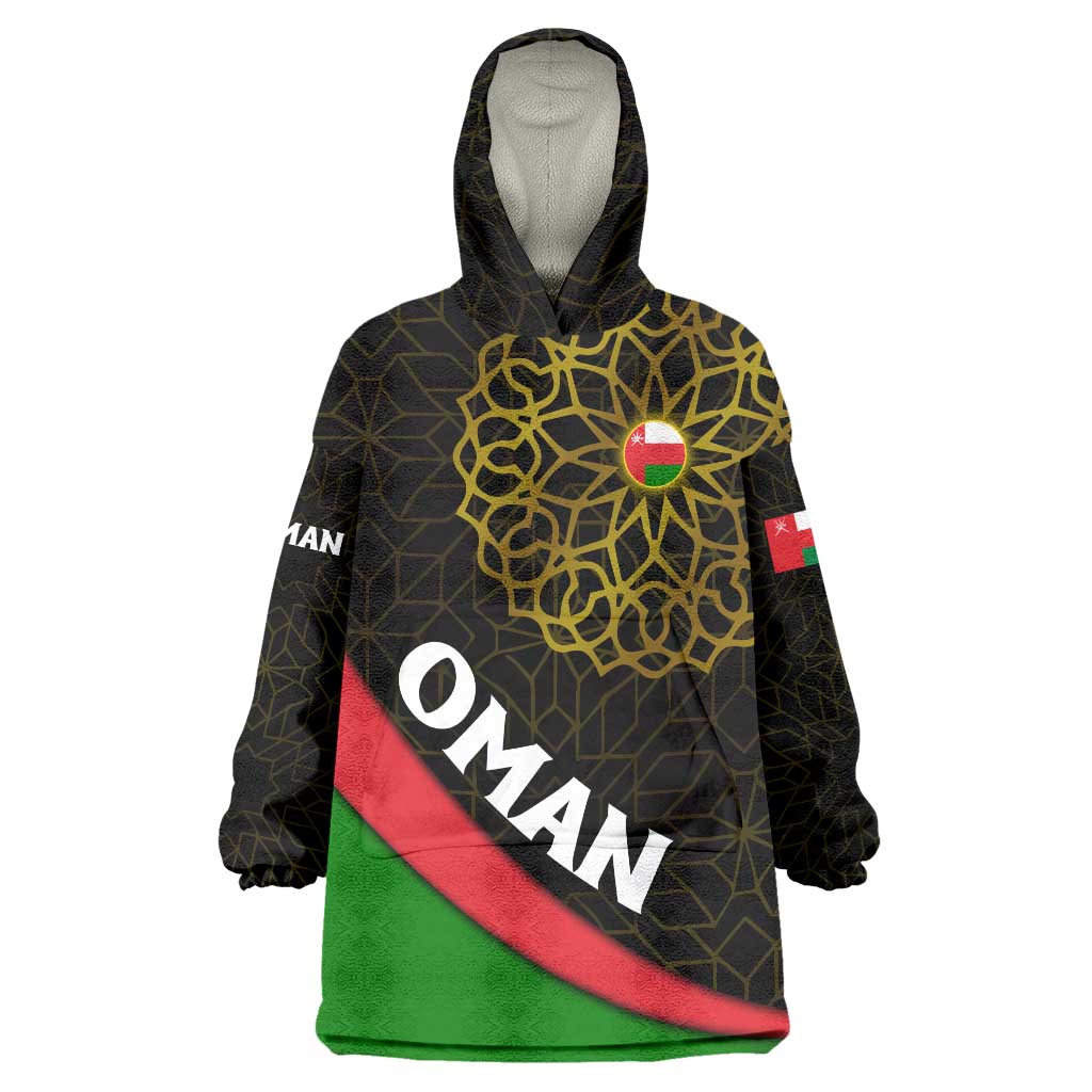 Oman Wearable Blanket Hoodie with Camel Landscape and Geometric Pattern Design