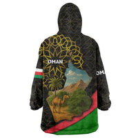 Oman Wearable Blanket Hoodie with Camel Landscape and Geometric Pattern Design