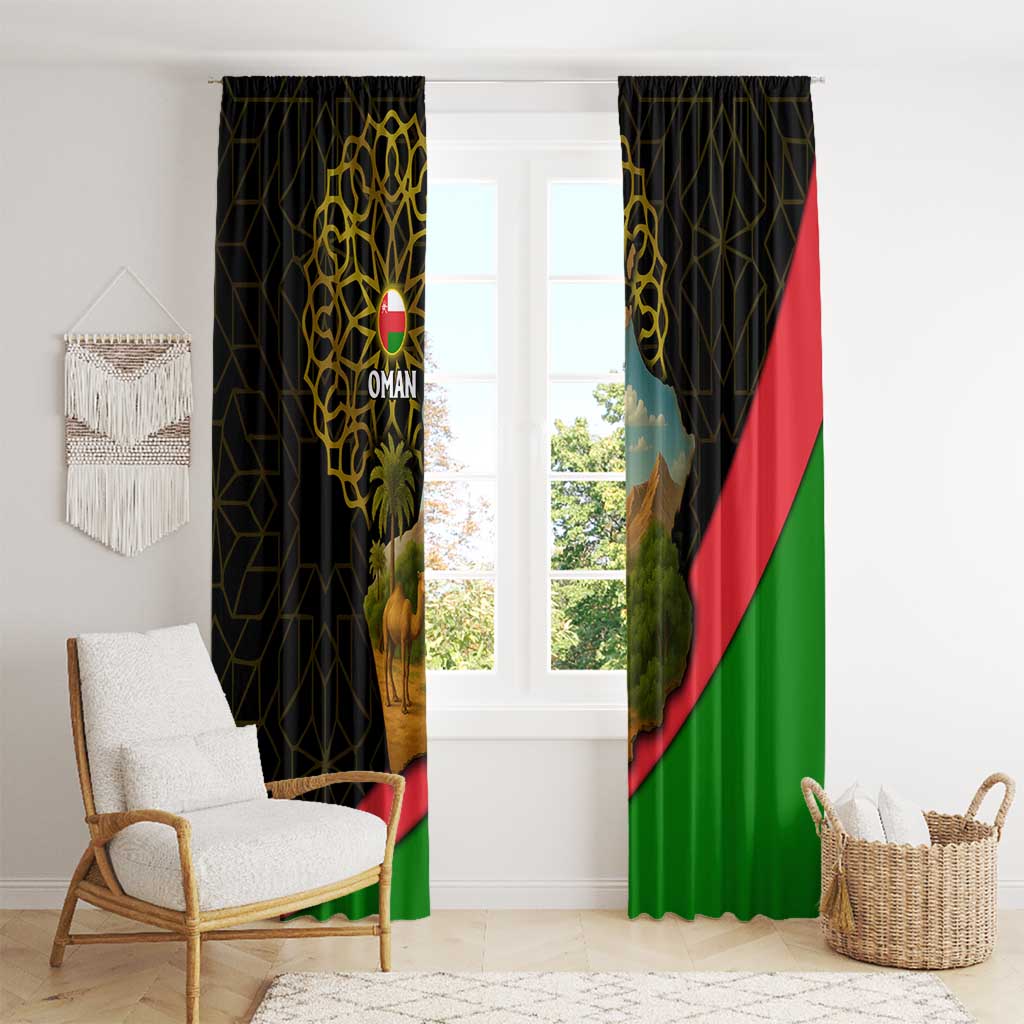 Oman Window Curtain with Camel Landscape and Geometric Pattern Design