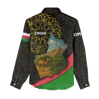 Oman Women Casual Shirt with Camel Landscape and Geometric Pattern Design