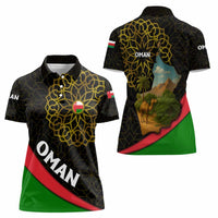 Oman Women Polo Shirt with Camel Landscape and Geometric Pattern Design