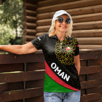 Oman Women Polo Shirt with Camel Landscape and Geometric Pattern Design