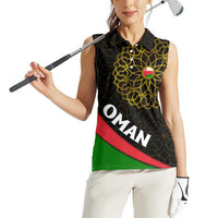 Oman Women Sleeveless Polo Shirt with Camel Landscape and Geometric Pattern Design