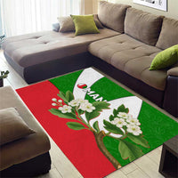 Oman Area Rug with White Blossom Floral Design and National Flag Colors