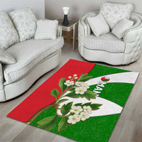 Oman Area Rug with White Blossom Floral Design and National Flag Colors