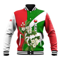 Oman Baseball Jacket with White Blossom Floral Design and National Flag Colors