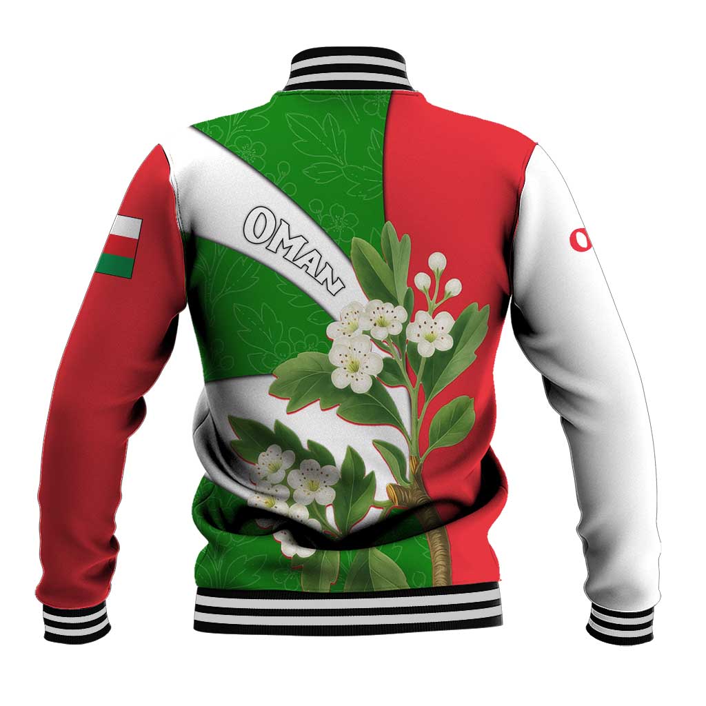 Oman Baseball Jacket with White Blossom Floral Design and National Flag Colors