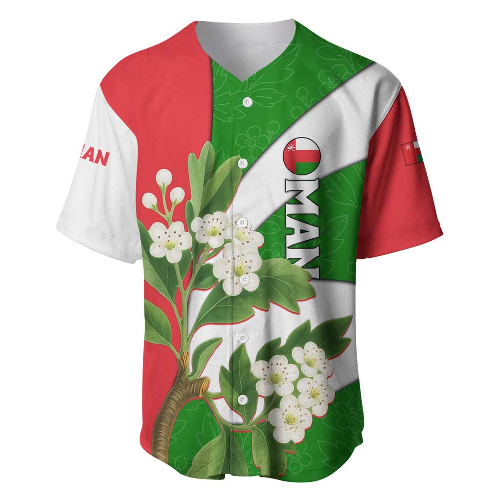 Oman Baseball Jersey with White Blossom Floral Design and National Flag Colors