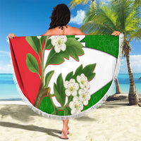 Oman Beach Blanket with White Blossom Floral Design and National Flag Colors