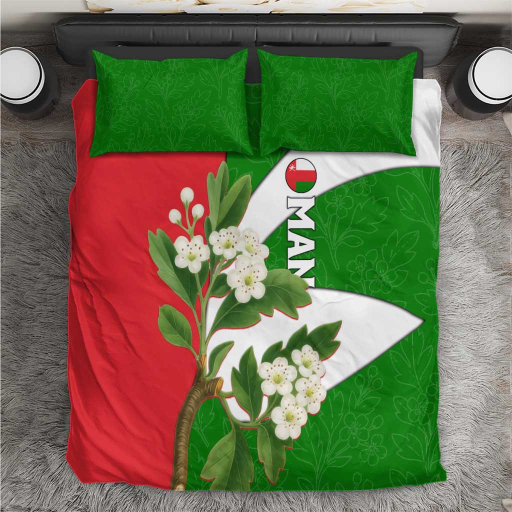 Oman Bedding Set with White Blossom Floral Design and National Flag Colors