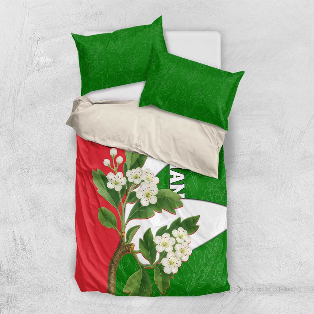 Oman Bedding Set with White Blossom Floral Design and National Flag Colors