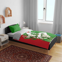 Oman Bedding Set with White Blossom Floral Design and National Flag Colors