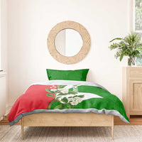 Oman Bedding Set with White Blossom Floral Design and National Flag Colors