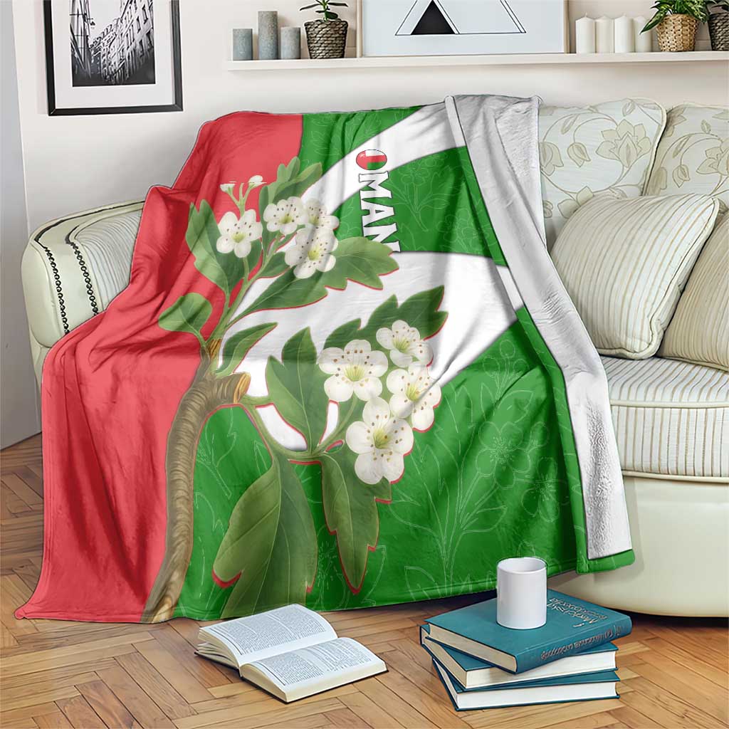 Oman Blanket with White Blossom Floral Design and National Flag Colors