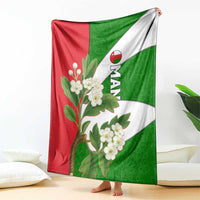 Oman Blanket with White Blossom Floral Design and National Flag Colors
