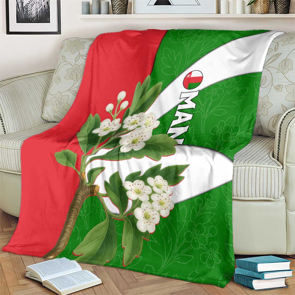 Oman Blanket with White Blossom Floral Design and National Flag Colors