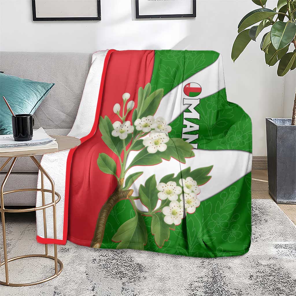 Oman Blanket with White Blossom Floral Design and National Flag Colors