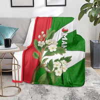 Oman Blanket with White Blossom Floral Design and National Flag Colors