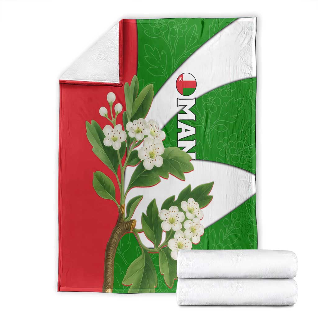 Oman Blanket with White Blossom Floral Design and National Flag Colors