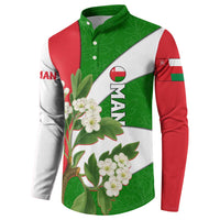 Oman Button Sweatshirt with White Blossom Floral Design and National Flag Colors