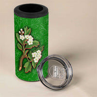 Oman 4 in 1 Can Cooler Tumbler with White Blossom Floral Design and National Flag Colors