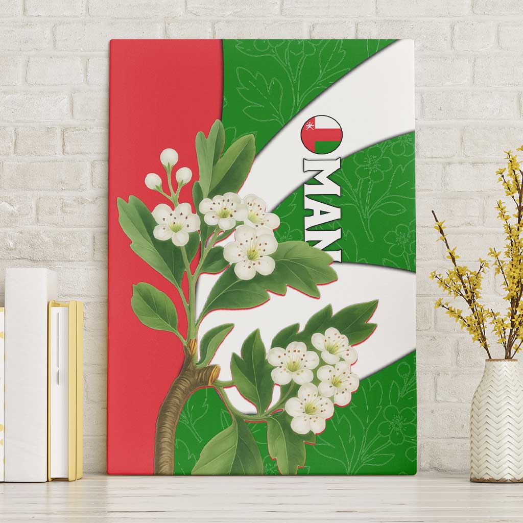 Oman Canvas Wall Art with White Blossom Floral Design and National Flag Colors