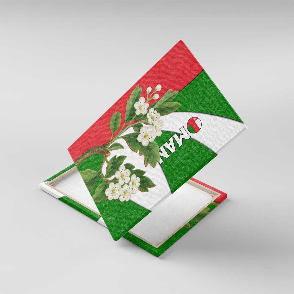 Oman Canvas Wall Art with White Blossom Floral Design and National Flag Colors