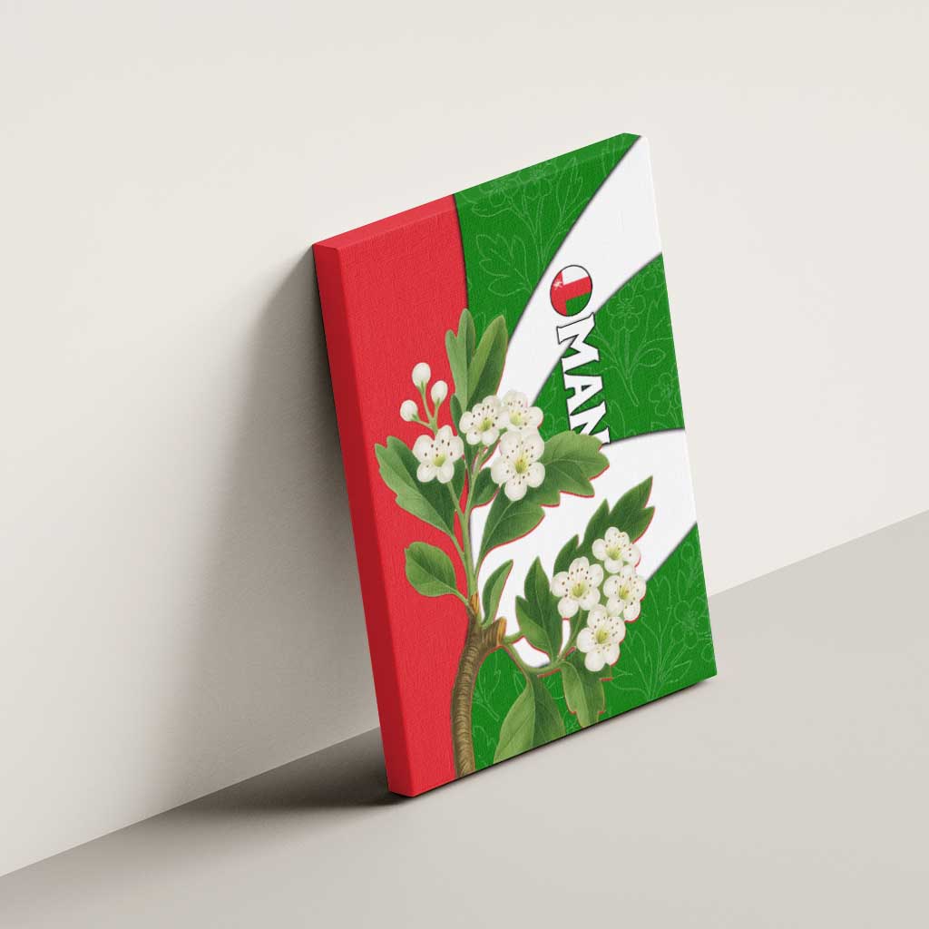 Oman Canvas Wall Art with White Blossom Floral Design and National Flag Colors
