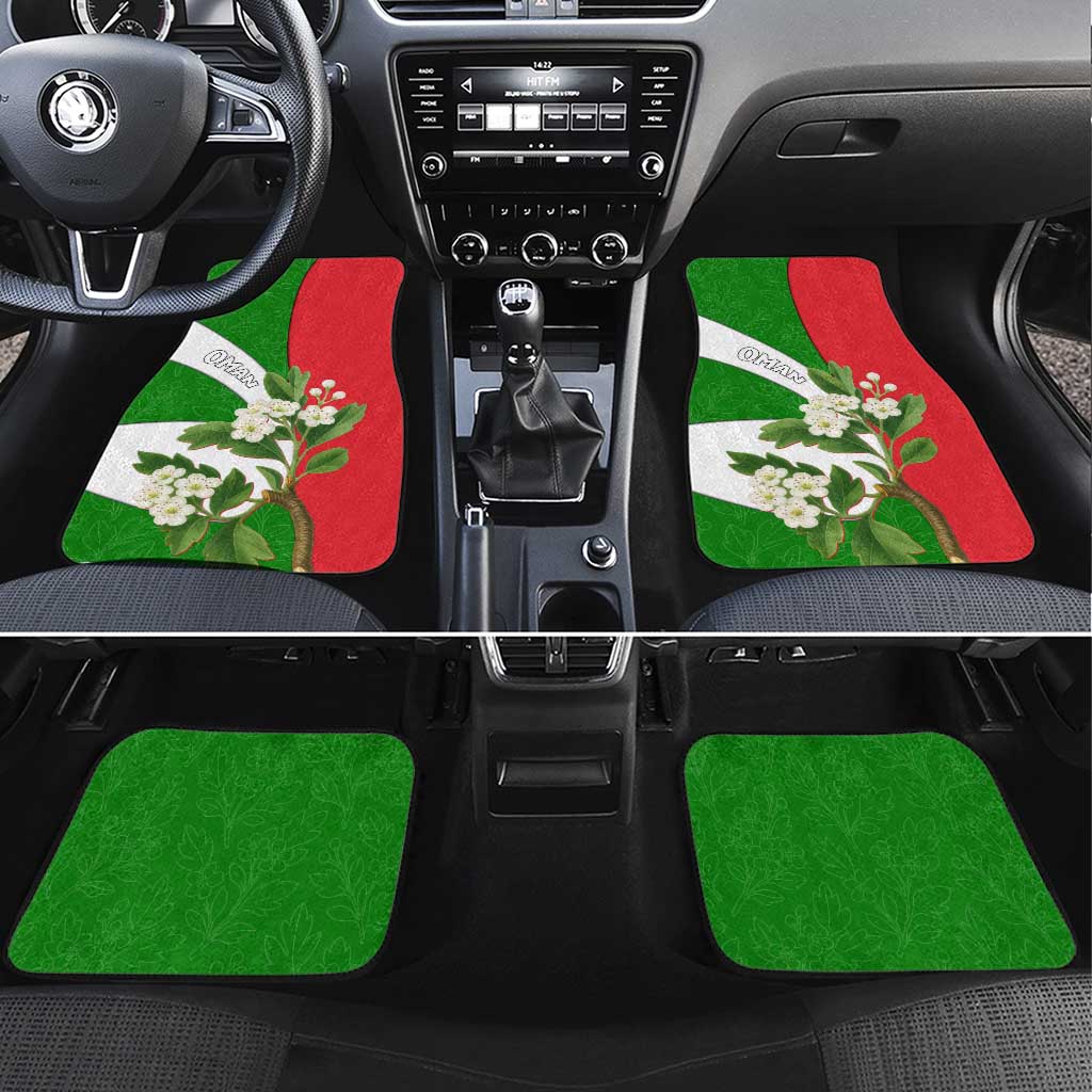 Oman Car Mats with White Blossom Floral Design and National Flag Colors