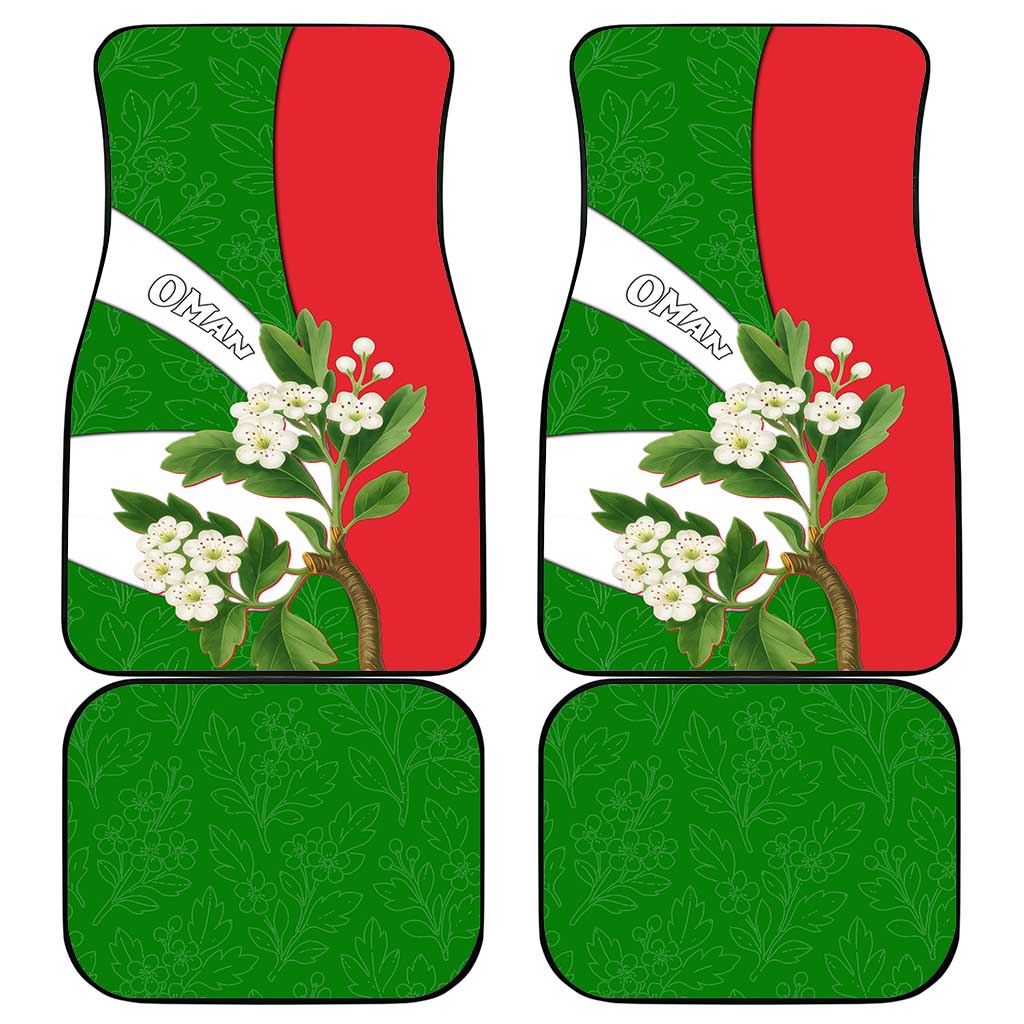 Oman Car Mats with White Blossom Floral Design and National Flag Colors
