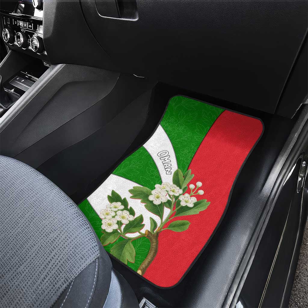 Oman Car Mats with White Blossom Floral Design and National Flag Colors