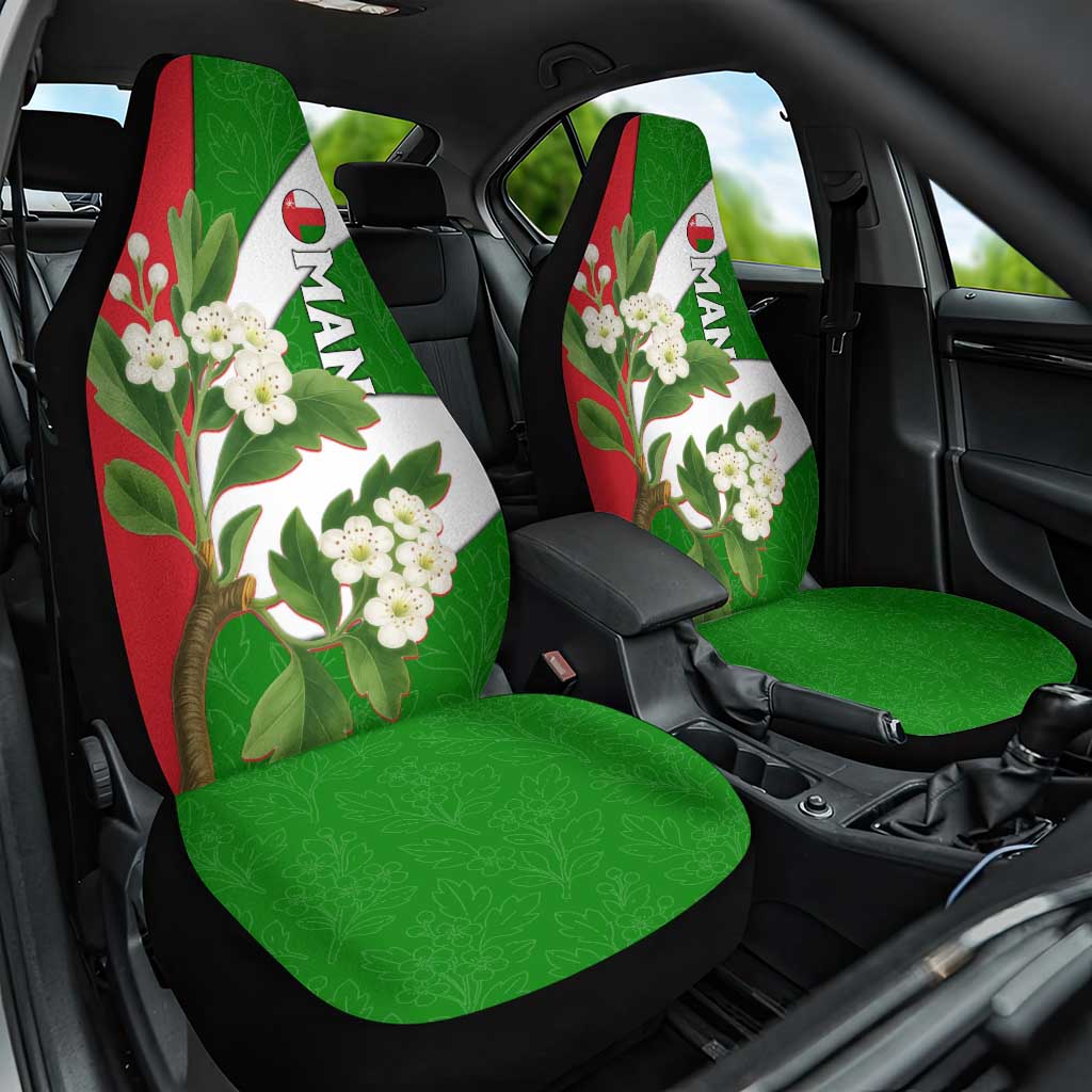 Oman Car Seat Cover with White Blossom Floral Design and National Flag Colors