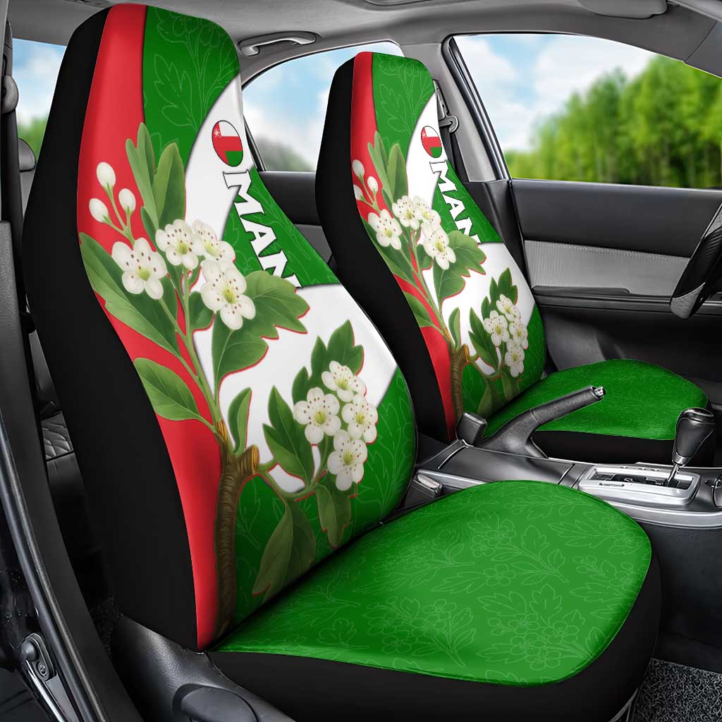 Oman Car Seat Cover with White Blossom Floral Design and National Flag Colors