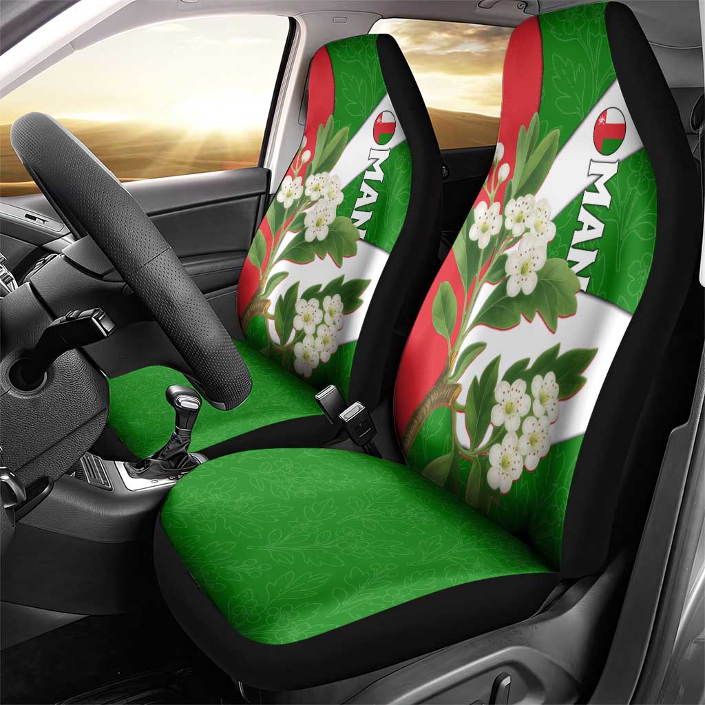 Oman Car Seat Cover with White Blossom Floral Design and National Flag Colors