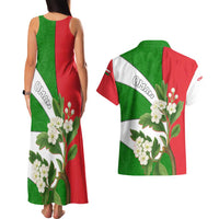 Oman Couples Matching Tank Maxi Dress and Hawaiian Shirt with White Blossom Floral Design and National Flag Colors