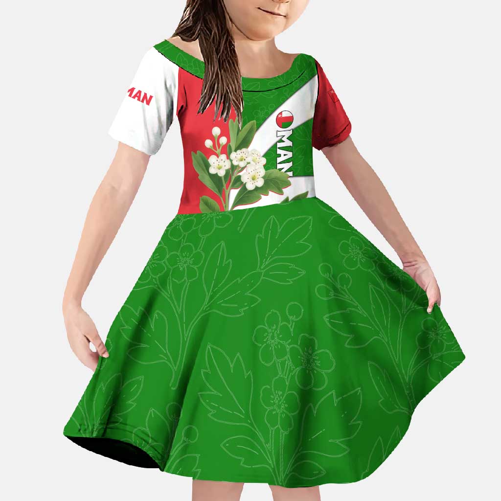 Oman Family Matching Long Sleeve Bodycon Dress and Hawaiian Shirt with White Blossom Floral Design and National Flag Colors