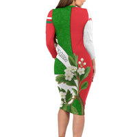 Oman Family Matching Long Sleeve Bodycon Dress and Hawaiian Shirt with White Blossom Floral Design and National Flag Colors